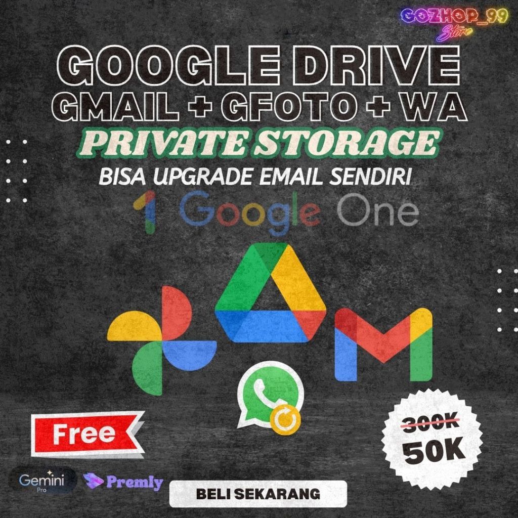 Google Drive Bonus Google Photos Gmail 2TB Gemini PRO |Garansi 1 Tahun Upgrade Email Pribadi