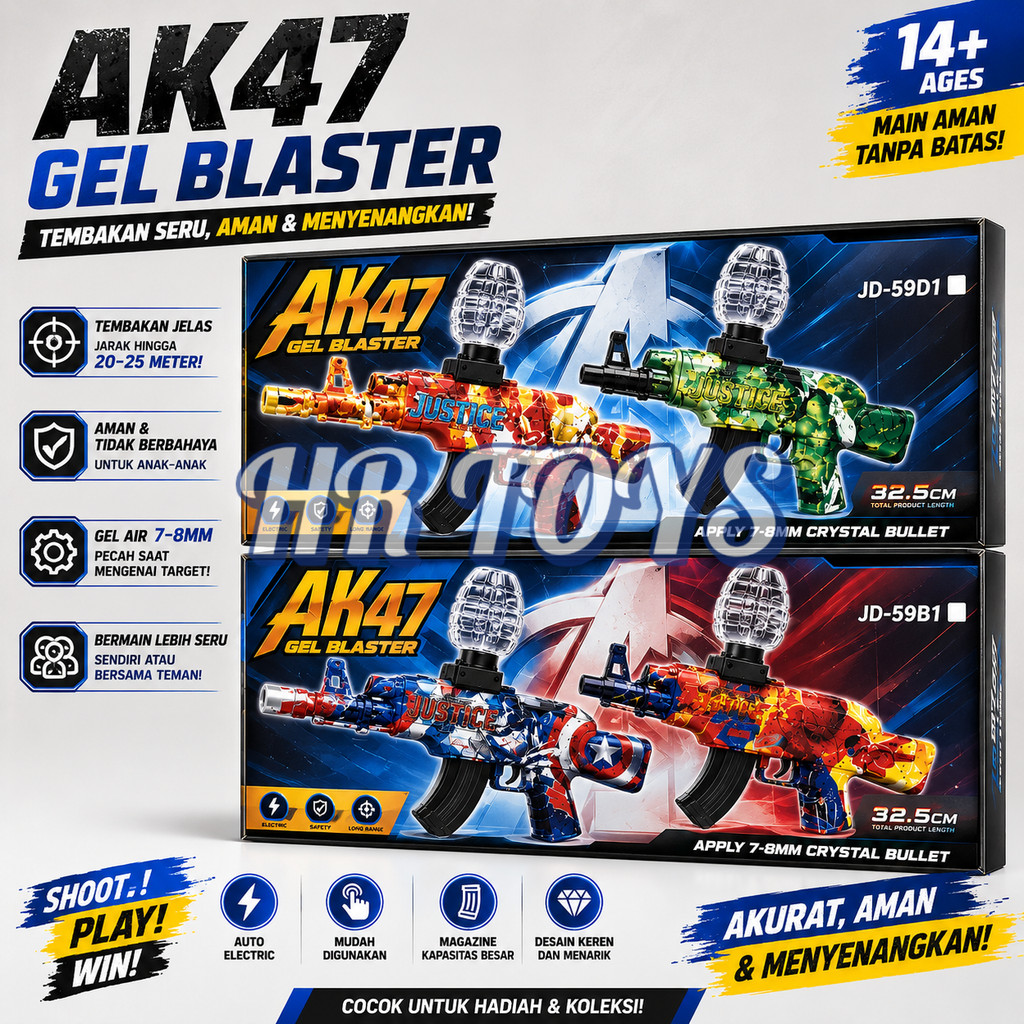 AK47 Water Gel Blaster Elektrik Mainan Water Gel Beads Rechargeable USB Desain Superhero Full Set
