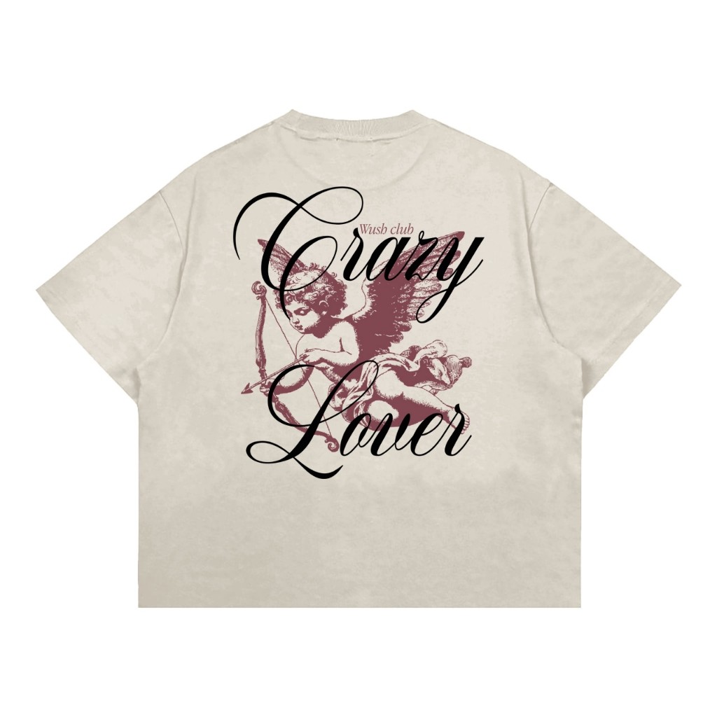 Kaos Graphic Tee Crazy Lover Desain Angel Cupid Klasik Vintage Estetik Street Fashion Unisex Lengan 