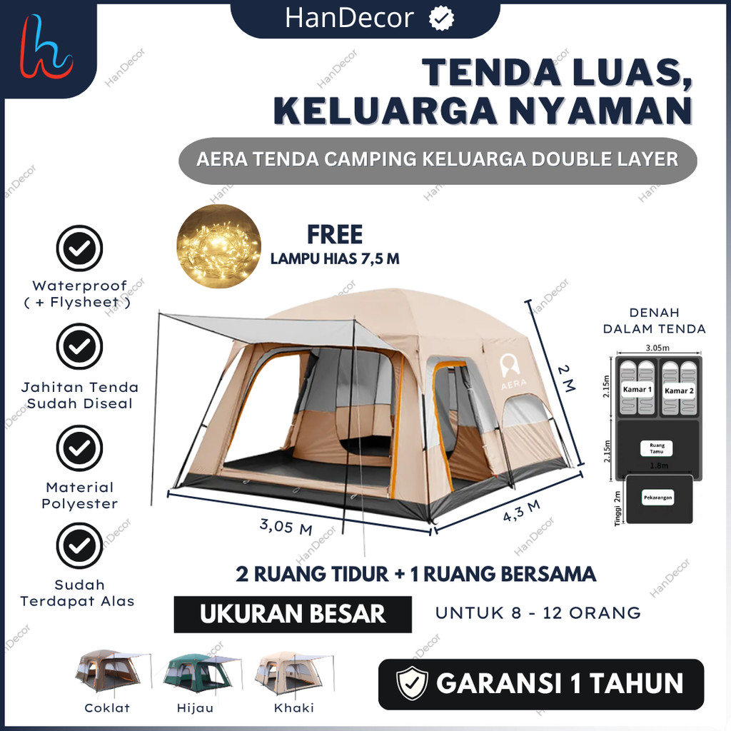 [Garansi 1 Tahun] TENDA CAMPING DOUBLE LAYER 8 - 12 ORANG  | TENDA CAMPING FAMILY BESAR 8-12 ORANG D
