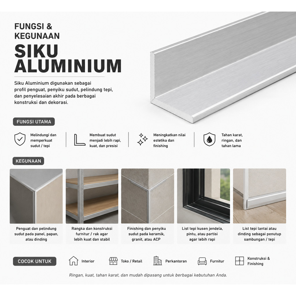 ACCAL - Siku Aluminium 1/2 INCH | Aluminium angle | L Profil Aluminium | Siku Rak | Siku kusen