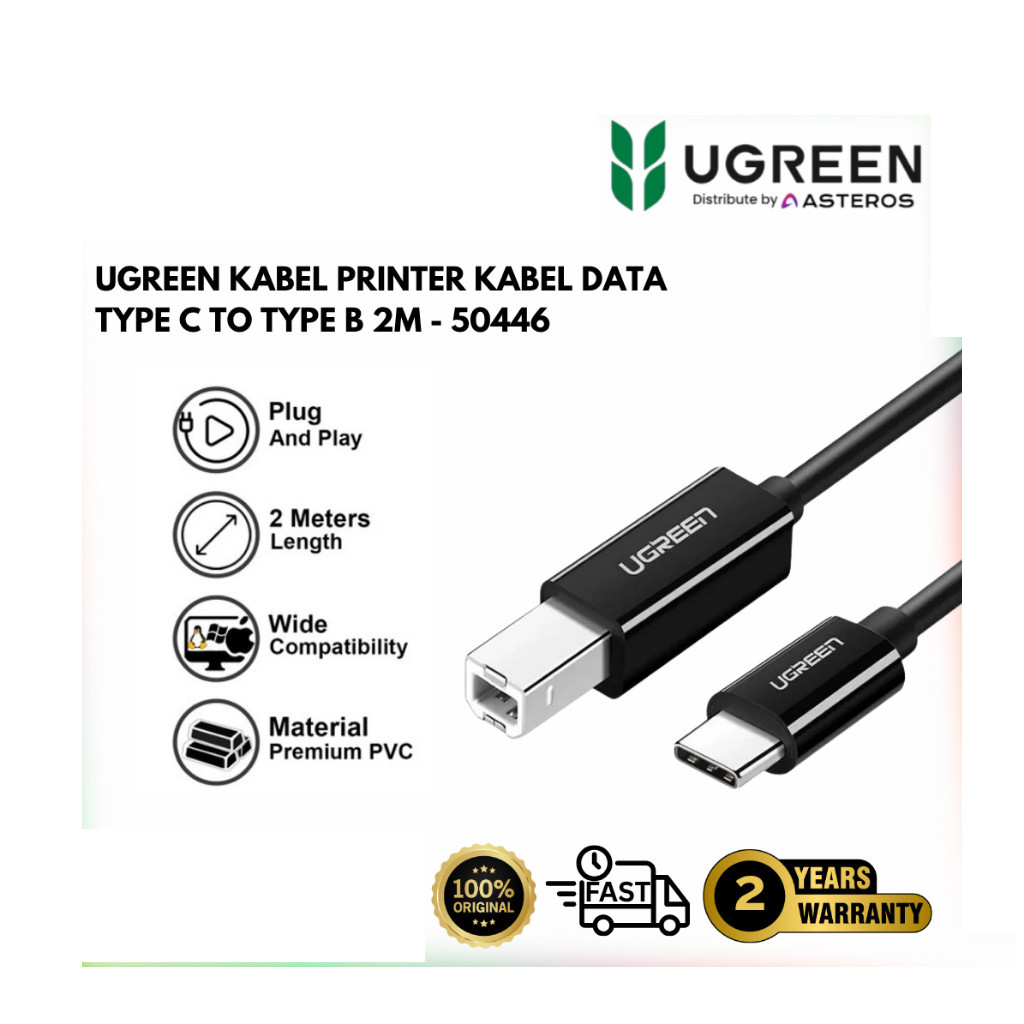 Kabel Printer UGREEN 50446 Kabel Printer Type C to Usb Type B 2m