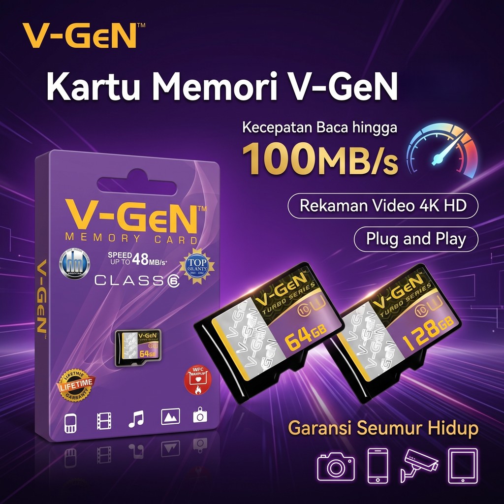 V-Gen Memory Card Micro SD 32/64/128/256/512GB/1TB/2TB micro sd card A1 Class10 UHS-I kartu memory c