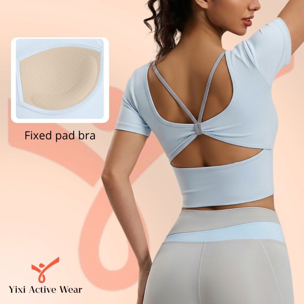 YIXI | Crop shirt bra fixed cup lengan pendek