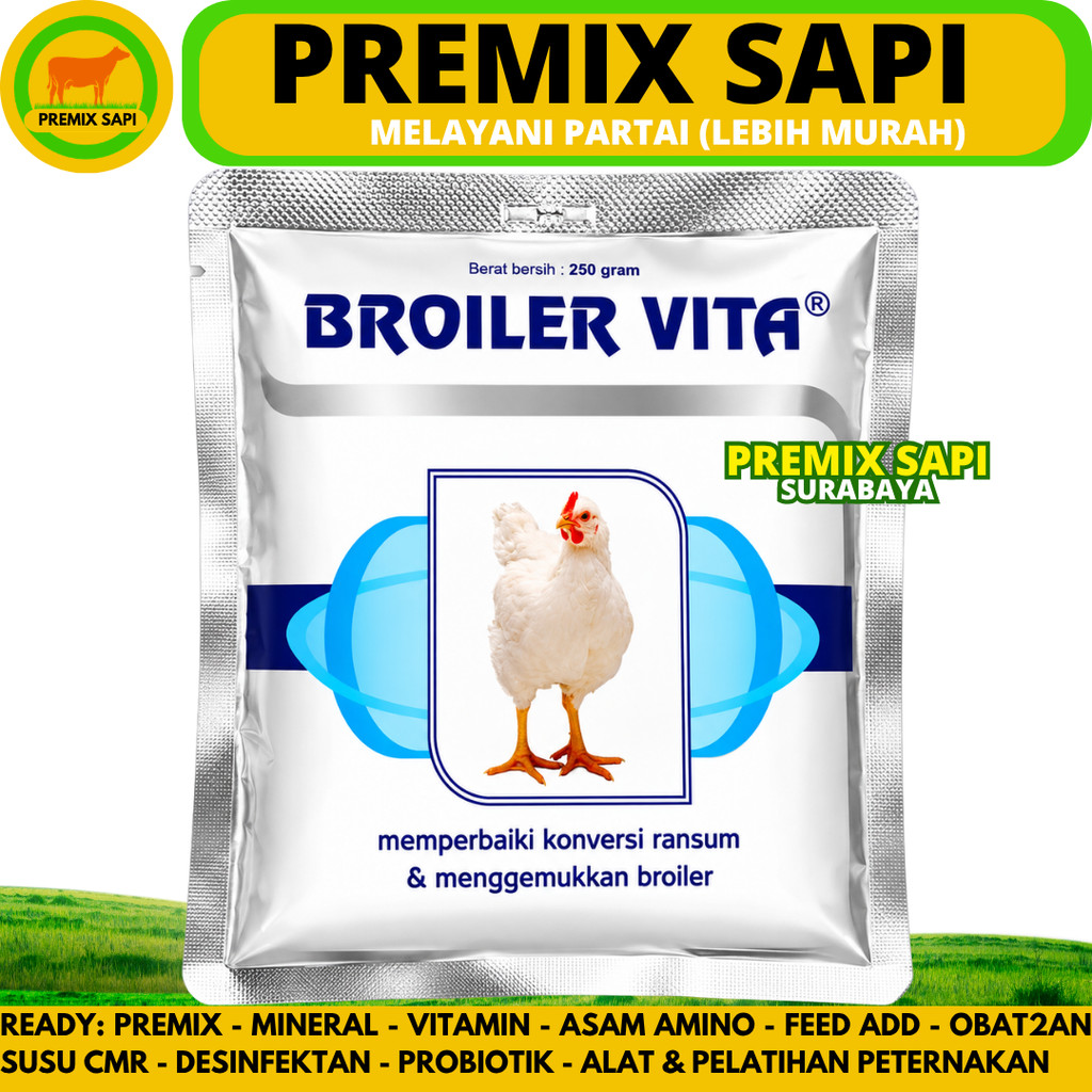BROILER VITA 250 GRAM MEDION - Vitamin Ayam Broiler Pedaging - Vitamin Penggemuk Ayam & Pertumbuhan 