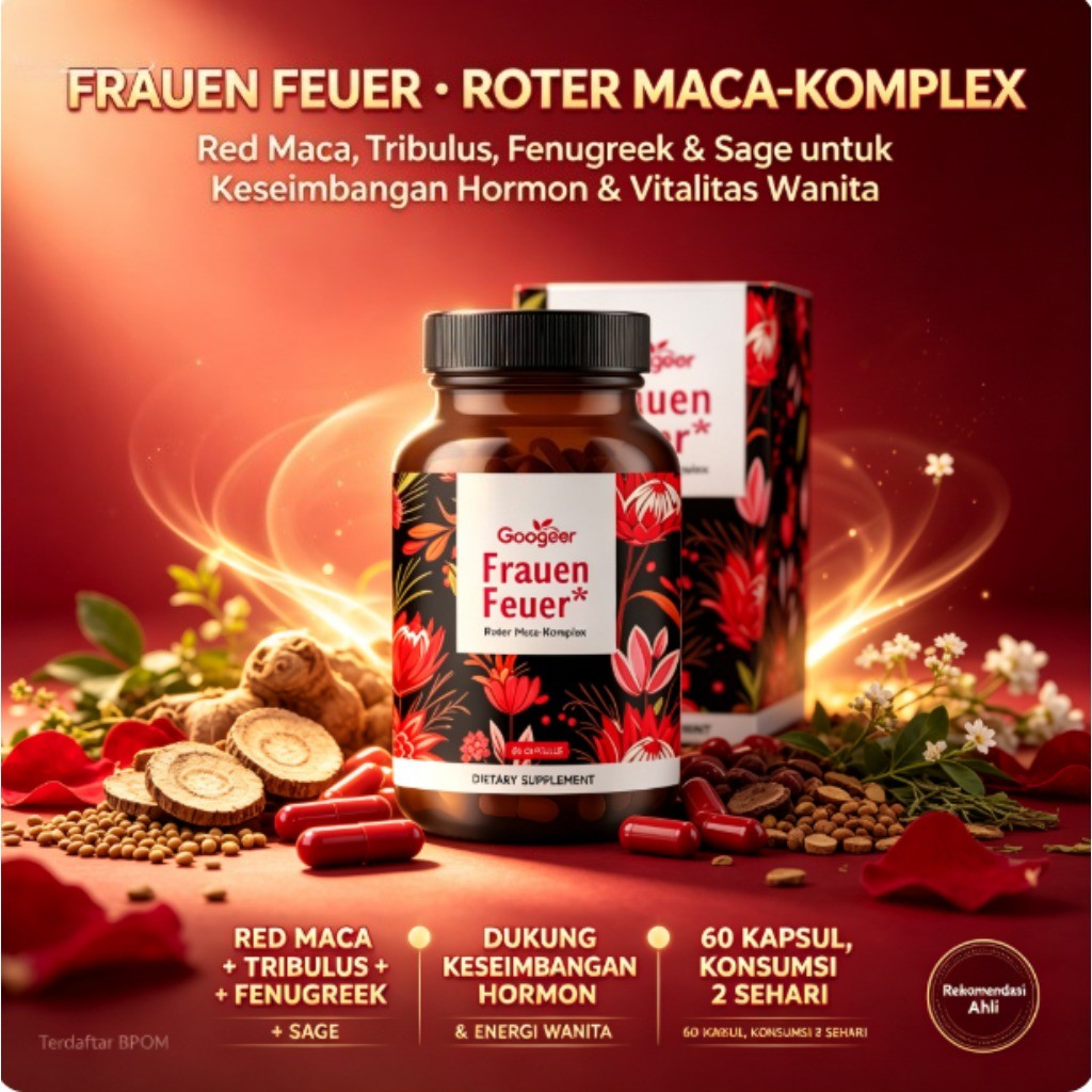 Goog Frauen Feuer Roter Maca-Komplex 60 Kapsul, Ekstrak Maca Merah, Tribulus, Fenugreek & Sage, duku