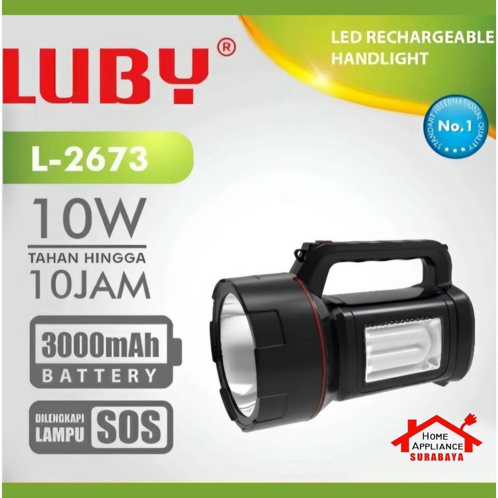 LUBY Senter Tangan Besar Cas 10W - 10 Watt + Emergency 12 Pcs SMD LED 3000mAh L-2673 Tahan 10 Jam Ca