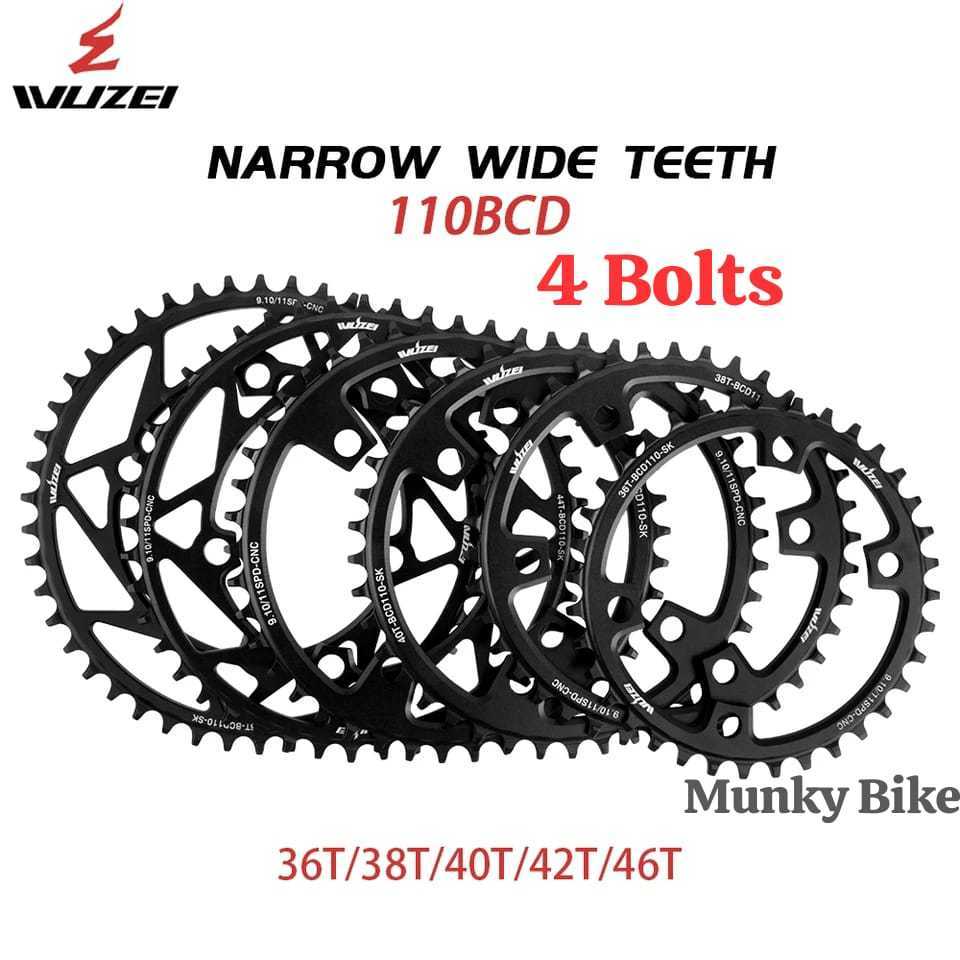 Foto Chainring Wuzei BCD 110 BCD 4 Baut Bolt Shimano 36T 38T 40T 42T 44T 46T 48T 50T 52T 54T BCD Narrow Wide