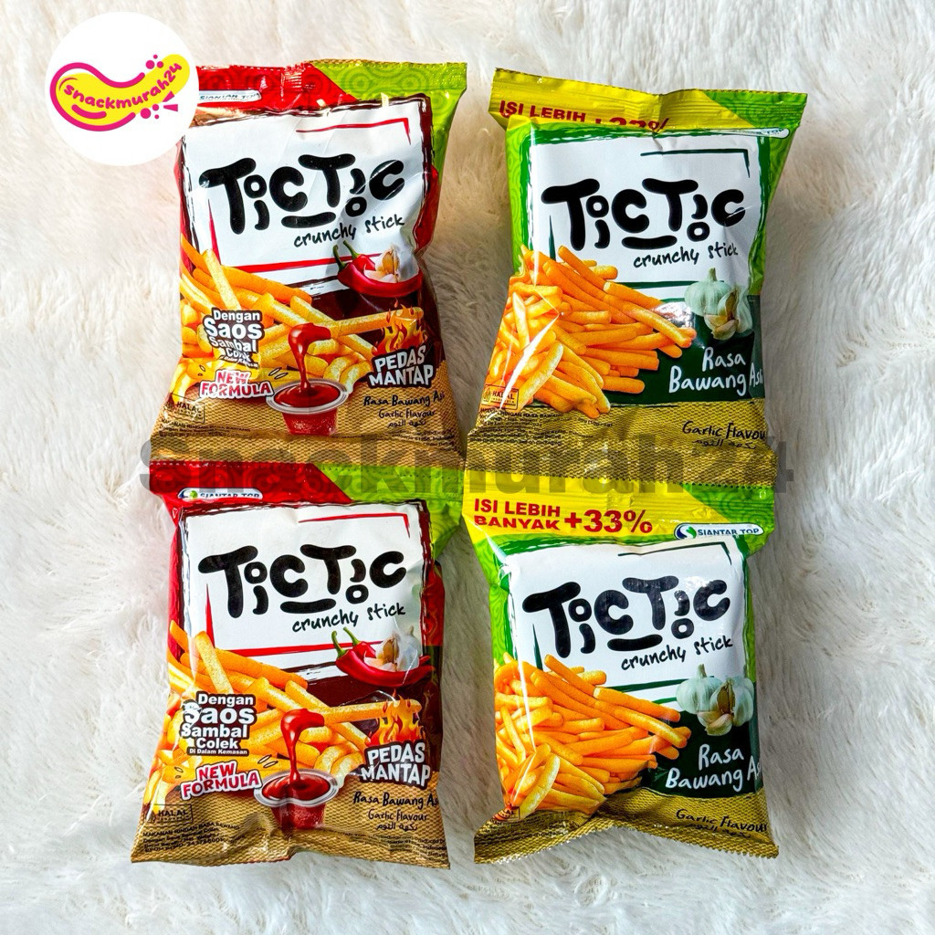 [ 1 Pak ] Chiki Crunchy TicTic Stick Rasa Bawang Spicy Garlic Dan Pedas Mantab 1 Pak Isi 10 PCS K001