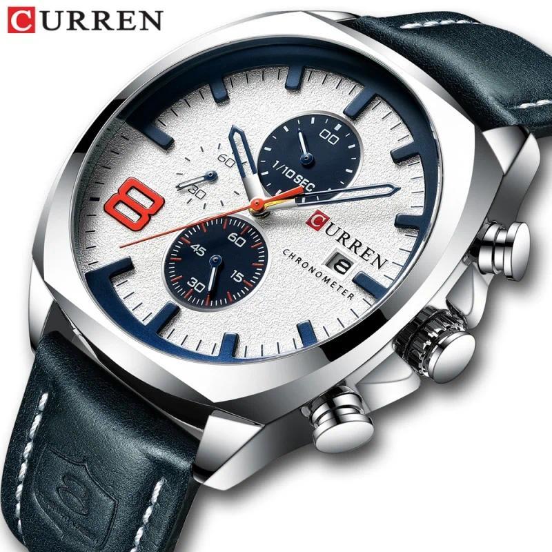 CURREN 8324 Classic Quartz Watch Round Waterproof Leather-strap Watch, Minimalist Six-hand Multifunc