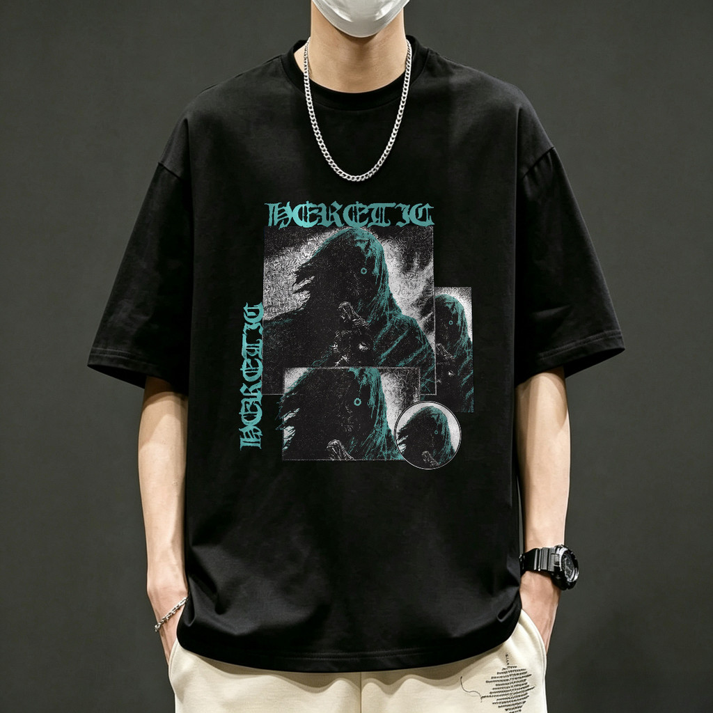 Kaos Wanit Shirt Oversize Kaos Vintage Gothic Hooded Figure Print Unisex