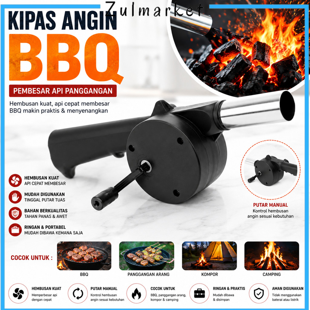 Kipas Angin BBQ Manual Hand Blower Pembesar Api Panggangan Arang Portable