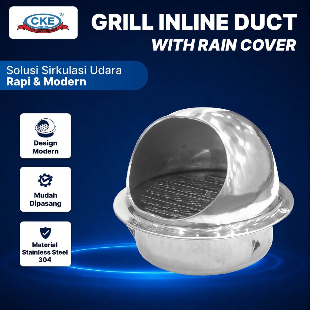 CKE Grill Penutup Inline Duct Booster Fan Stainless Steel 304 Air Vent Cap 4 6 8 Inch