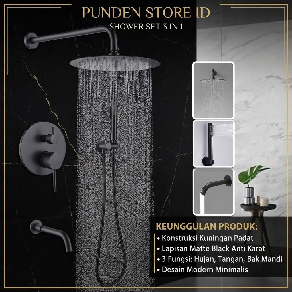 Keran Shower Set Kamar Mandi Tertanam Dinding Panas Dingin Concealed Shower Kuningan Rain Shower Han
