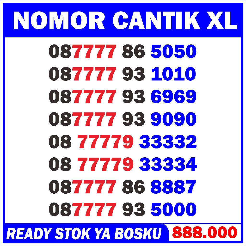 Nomor Cantik XL 7777 3333 XL 9090 1010 Kartu Perdana Nomer Cantik XL 4g 5g 5000 8887 6969 5050 33332