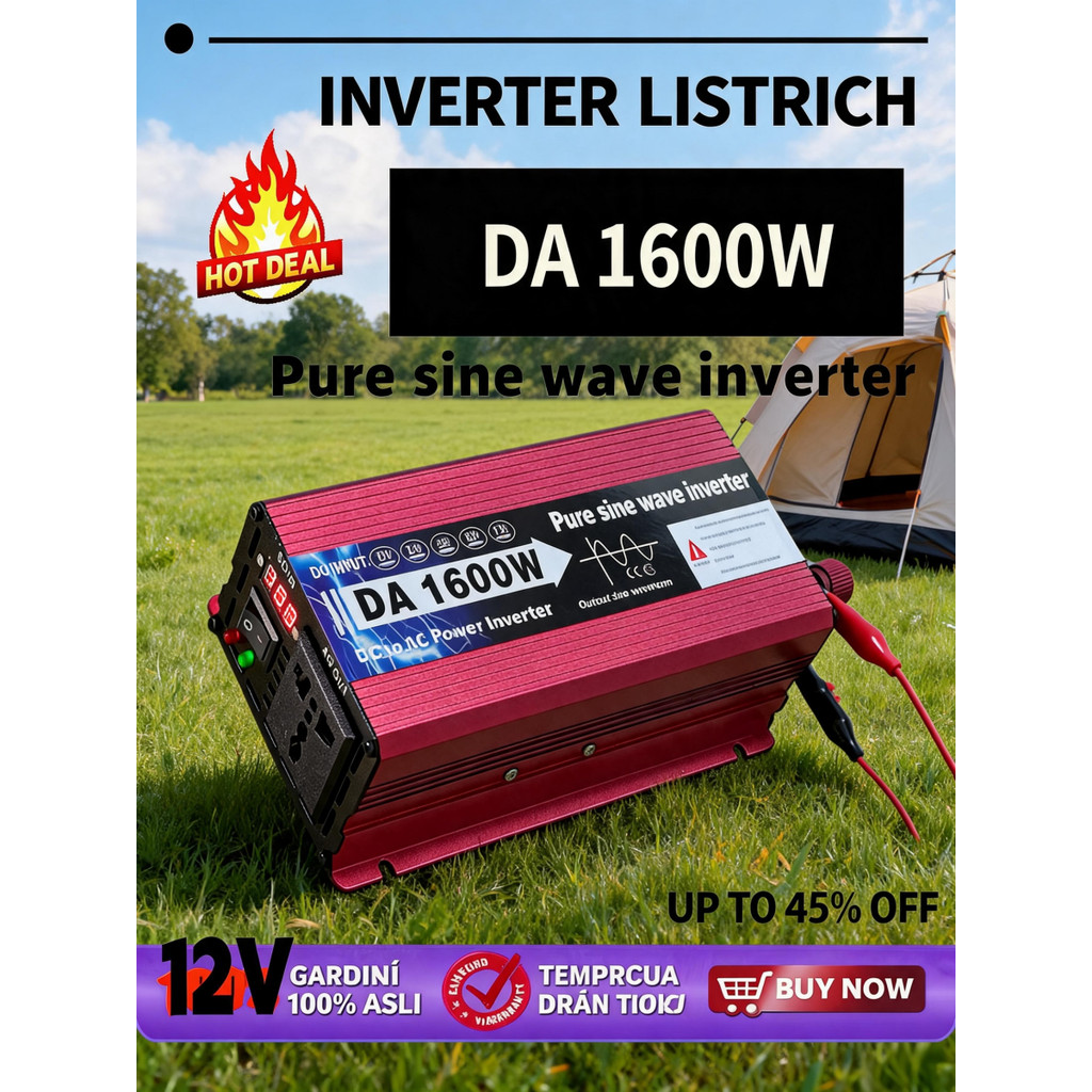 Power Inverter Pure Sine Wave PSW 1600W PSW COCOK Untuk Kompresor AC Kulkas Pompa Air dan Elektronik