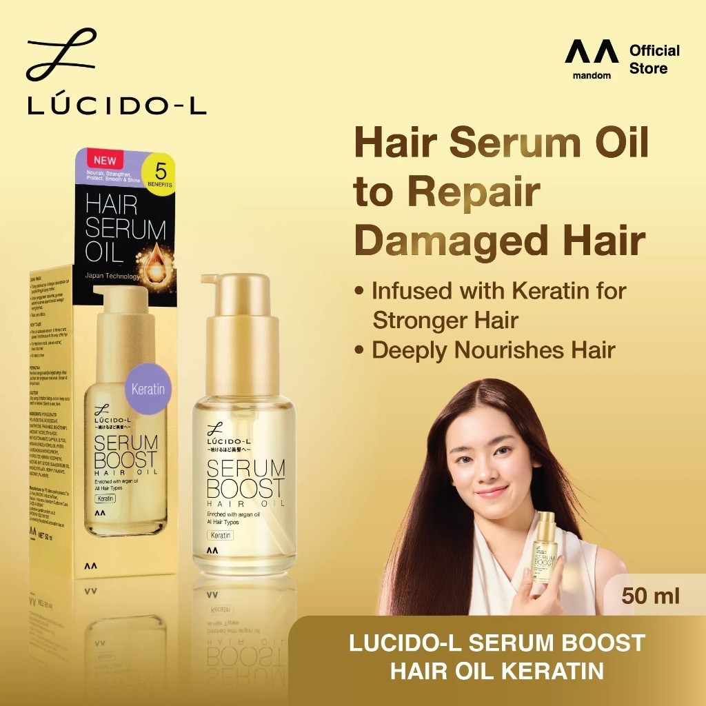 (ORIGINAL) LUCIDO-L Serum Boost Hair Oil Keratin 50ml – Hair Serum Oil Keratin & Argan Oil untuk Ram