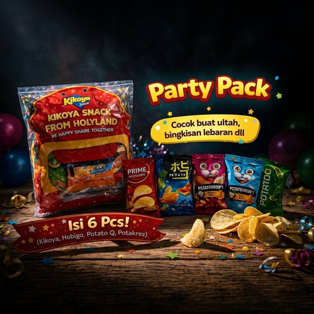 KIKOYA Partypack Potato snack isi 6pcs snack ulang tahun Holyland Hampers Lebaran Hadiah gift