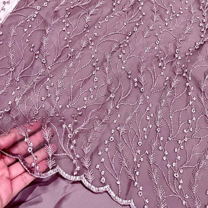 1/2 meter Kain Brokat Brukat Tile Prancis Bahan Kebaya Motif Akar Ungu - AkarPadi