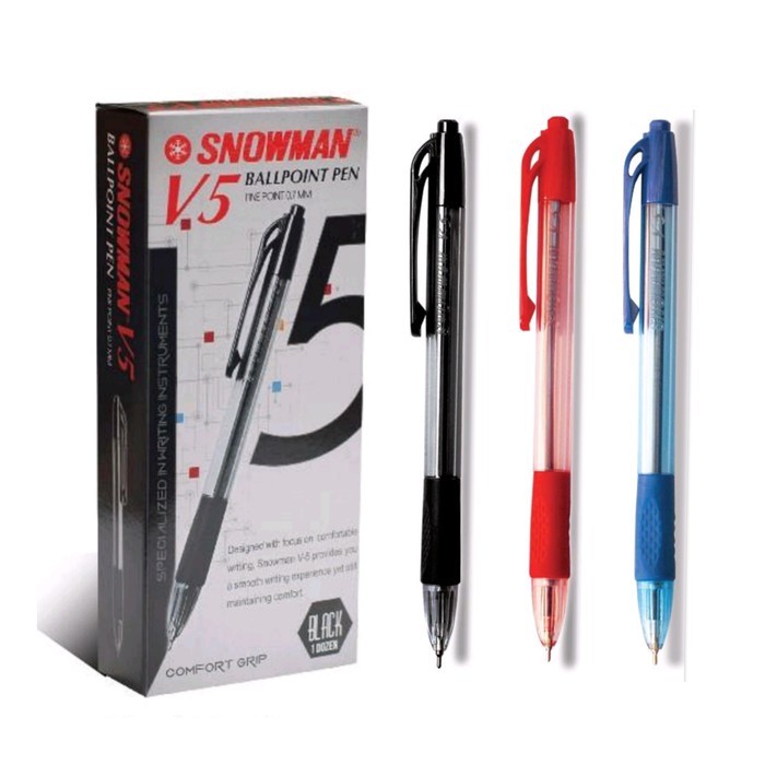 Pulpen Snowman V-5 Warna Biru Hitam Merah / Snowman Pulpen V5 - Lusinan