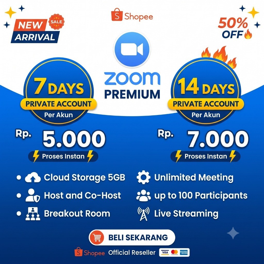 zoom Premium Private 7 Hari 14 Hari 100 Peserta Anti Nabrak Host Co-Host Live Streaming