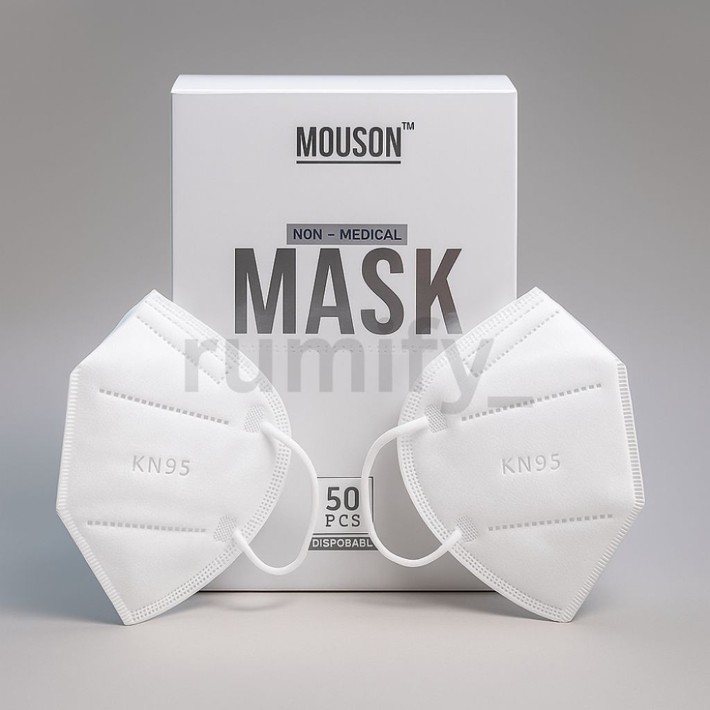 ANGGRAEINI MASKER KN95 MOUSON GREENBOX EARLOOP HEADLOOP HIJAB WARNA PUTIH PER BOX ISI 50 DAN 20 BANJ