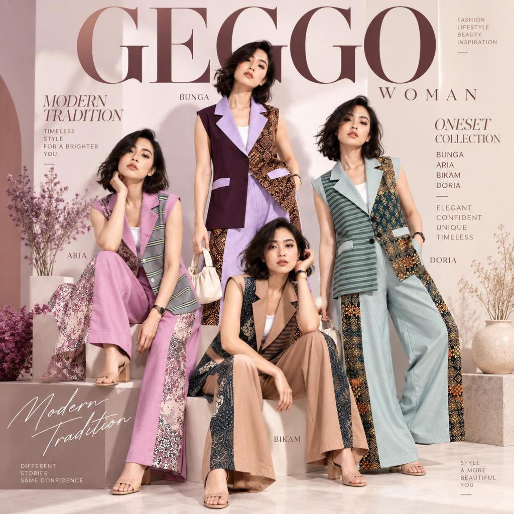 GEGGO - DORIA Oneset Kulot Blazer Wanita Rok A LIne Katun Mix Batik Casual Formal Non Formal