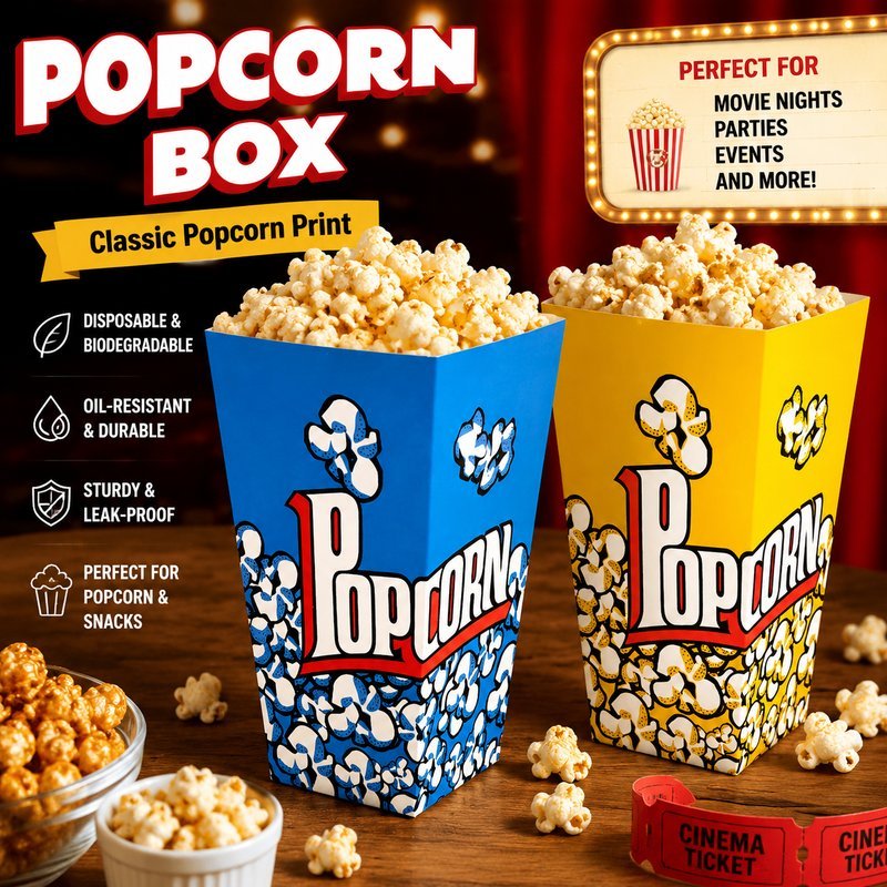 100Pcs/Bag Wadah Popcorn Kertas Paket 100 Cup Popcorn Kualitas Premium Warna Warni Packaging Makanan