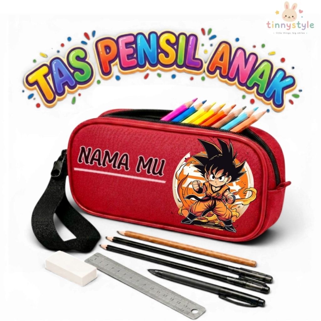 Tempat Pensil Custom Nama Anak TK SD | Motf Goku Dragon Bal Z | Tas Pensil Sekolah Premium