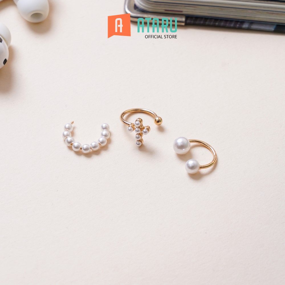 Ataru Anting Jepit Set 3 pcs Earrings Ear Jewelry Giwang Hiasan Telinga Ear Accessory Anting Tusuk S