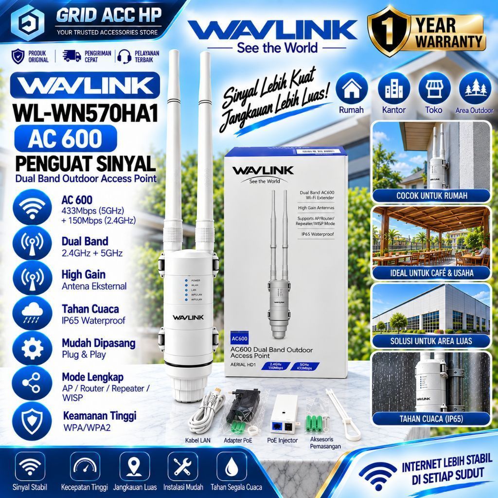 WAVLINK WL-WN570HA1 AC 600 PENGUAT SINYAL INTERNET STABIL