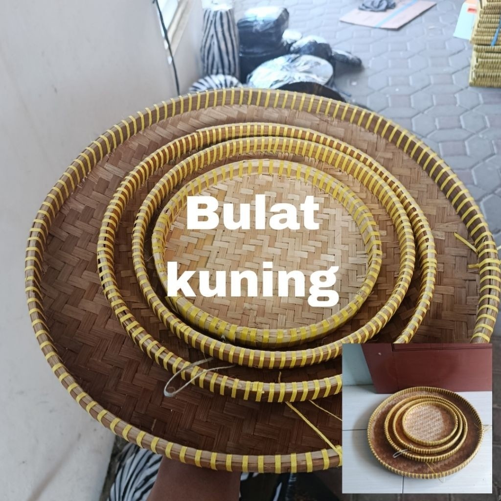 Piring Bambu Anyaman Tempat Makan Bulat / Piring Saji Warung Makan & Resto