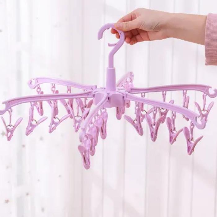 Jemuran 24 Jepitan  Gantungan Jepit Jemur Kaos Kaki CD Bra Anak Hanger - Merah Muda, Plus Buble