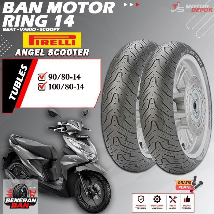 BAN MOTOR RING 14 TUBLES PIRELLI ANGEL SCOOTER BAN MOTOR TUBLESS PCX 150 VARIO 160 RING 14 TUBELESS