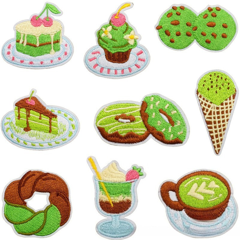 

Matcha Donut Embroidery Cloth Sticker Clothes Decoration Strawberry Cake Patch Sticker Cartoon Embroidery Afternoon Tea Ironing