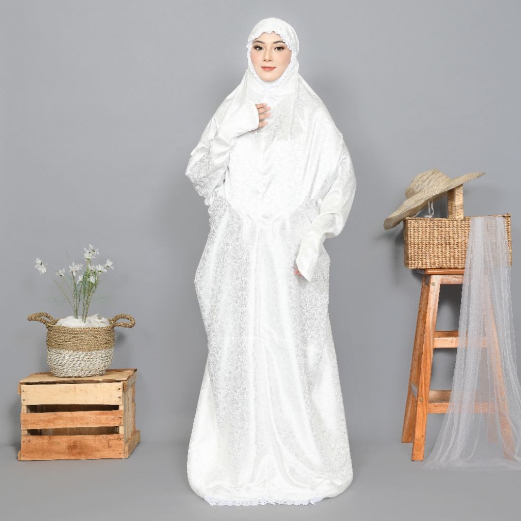 MACIAS_ Mukena Terusan Dewasa Bahan Sutra Silk Premium/Mukena Terusan Adem Halus Lembut Nyaman