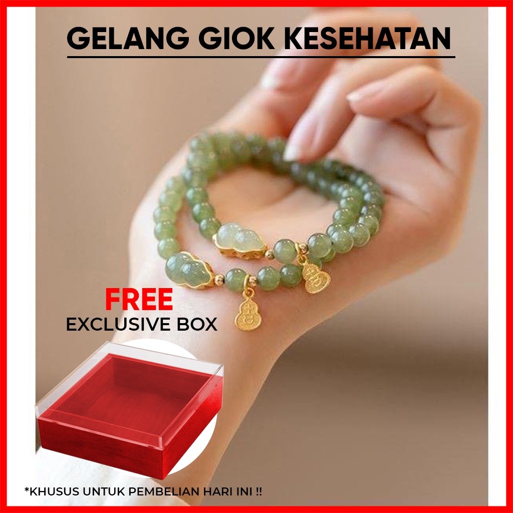 Gelang Giok Karet Labu Hijau Titanium – Batu Giok Asli China | Aksesoris Gelang Elegan