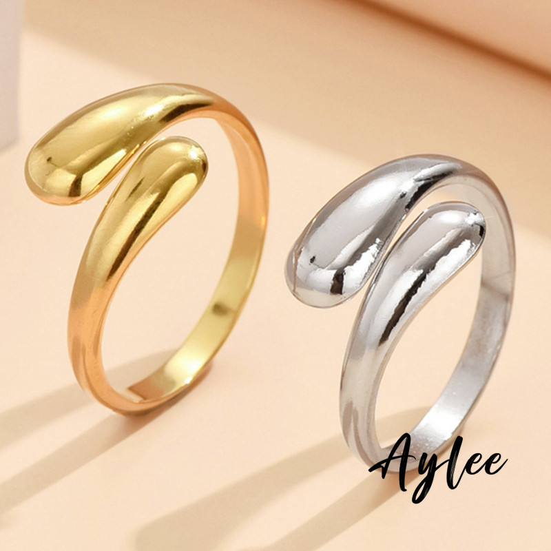 [Aylee] Cincin Jari Telunjuk Warna Emas Bentuk Air Mata Model Untuk Pria dan Wanita dengan Pembukaan