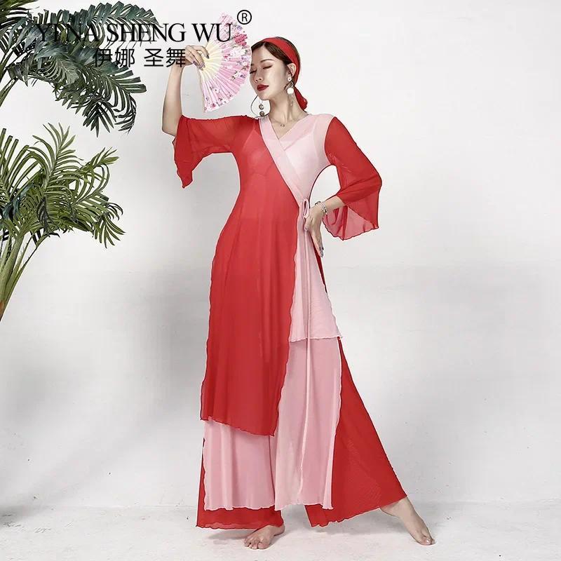Women inese Style Folk ce Gauze Dress Body Rhyme Long Shirt Classical cer Practice Clothes Flowy Cos