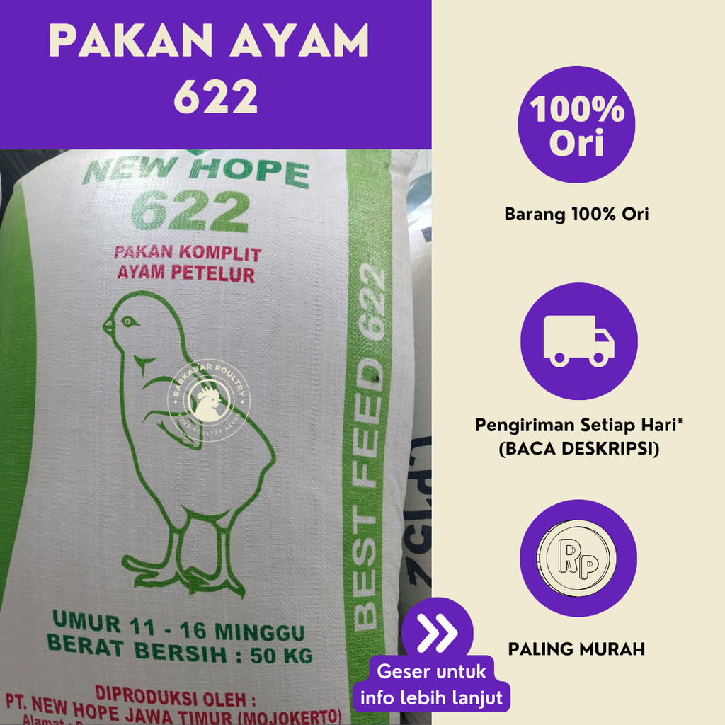 Pakan Ayam Petelur Pra Produksi 622 (1 Kg, Usia 2 bulan - 6 bulan)