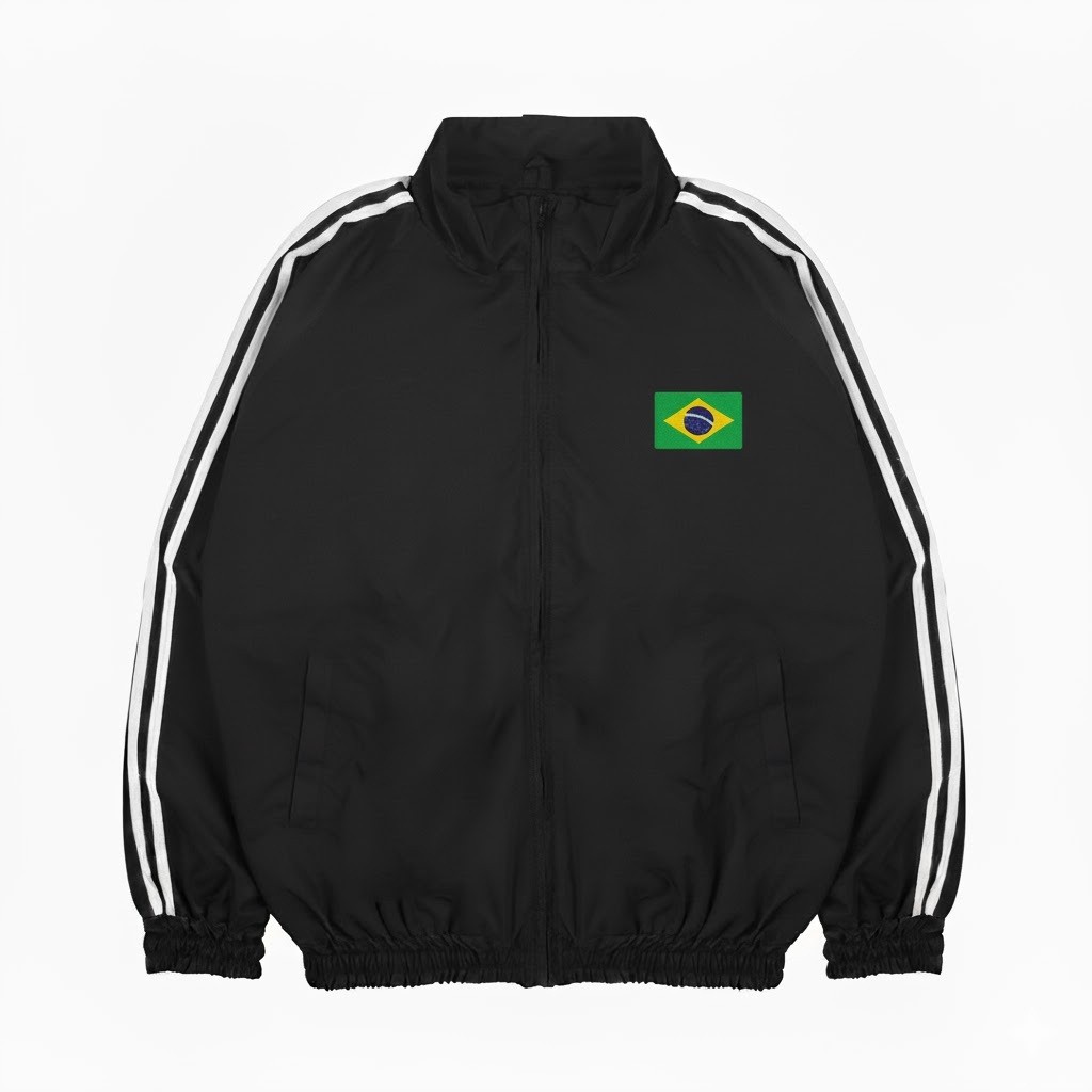 Edisi Piala Dunia 2026 - Tracktop Jacket Olahraga Sporty Outdoor Unisex Hitam List Putih Flag BRAZIL
