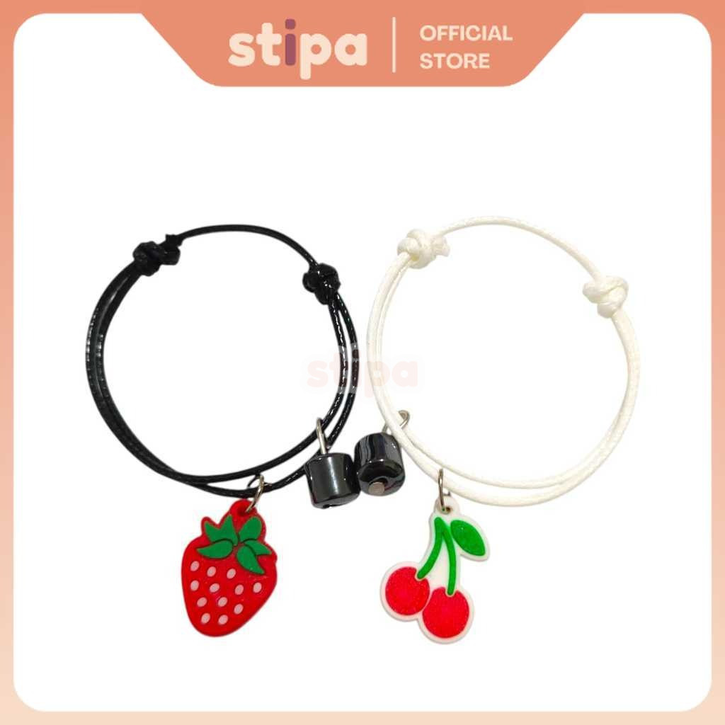 STIPA Gelang Couple Magnet Karakter Stroberi Ceri Karet Tali Bisa Dibesarkecilkan Dewasa Wanita Pria