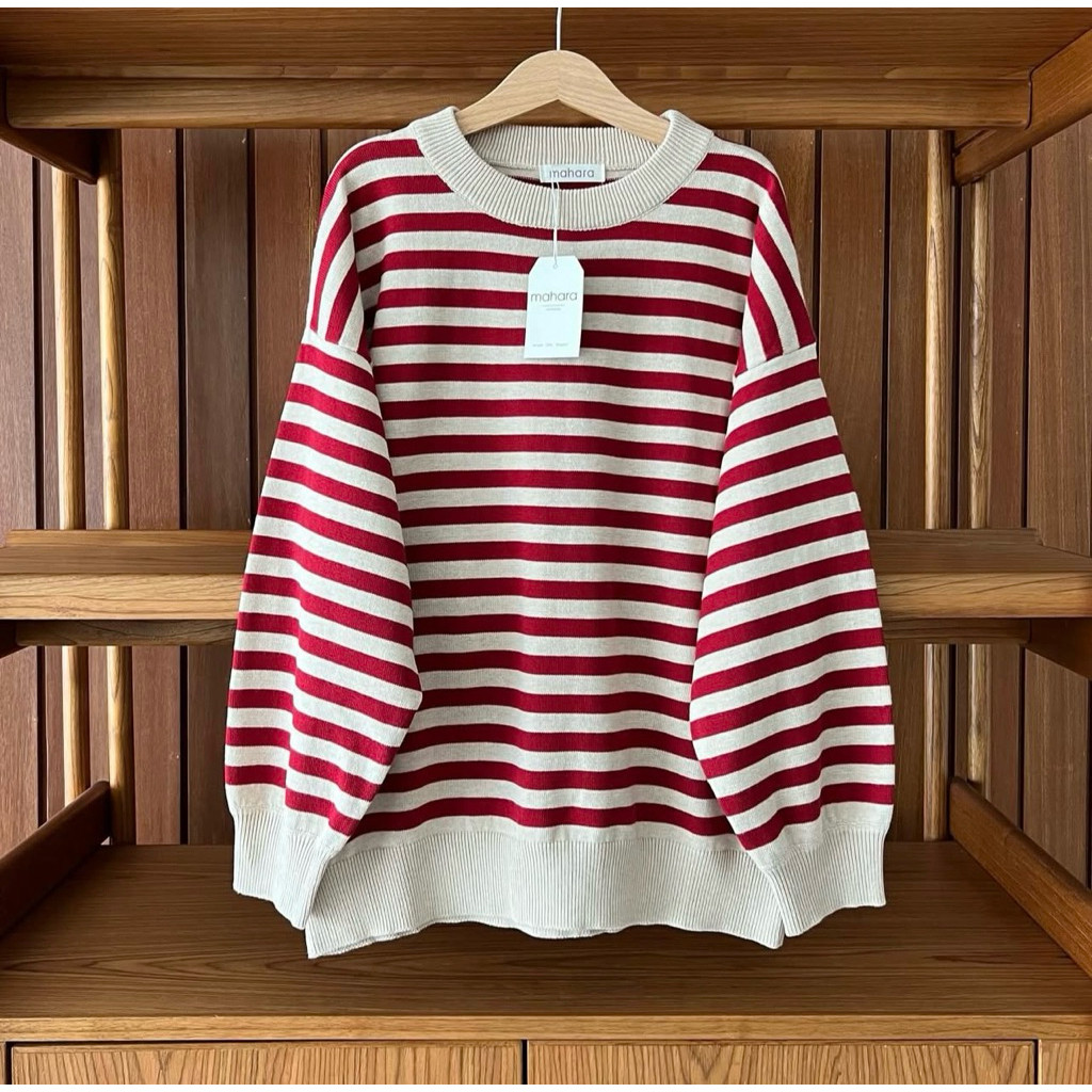 LAVONNE.STORE Mahara - Blouse Rajut - PAMELA - Stripe Blouse - Baju Agustusan