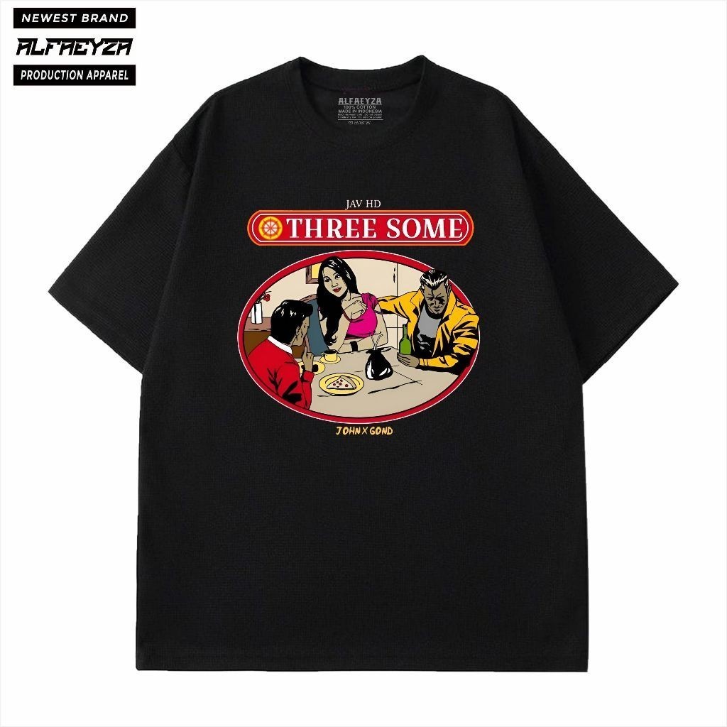 Alfaeyza t-shirt parodi/plesetan thre-some baju unisex berkualitas distro warna hitam RHS