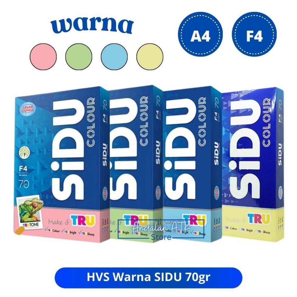 (PER 1 RIM) Kertas HVS Warna SIDU F4 Warna / HVS Polos Pink Hijau Biru Kuning / Kertas print 500 lem