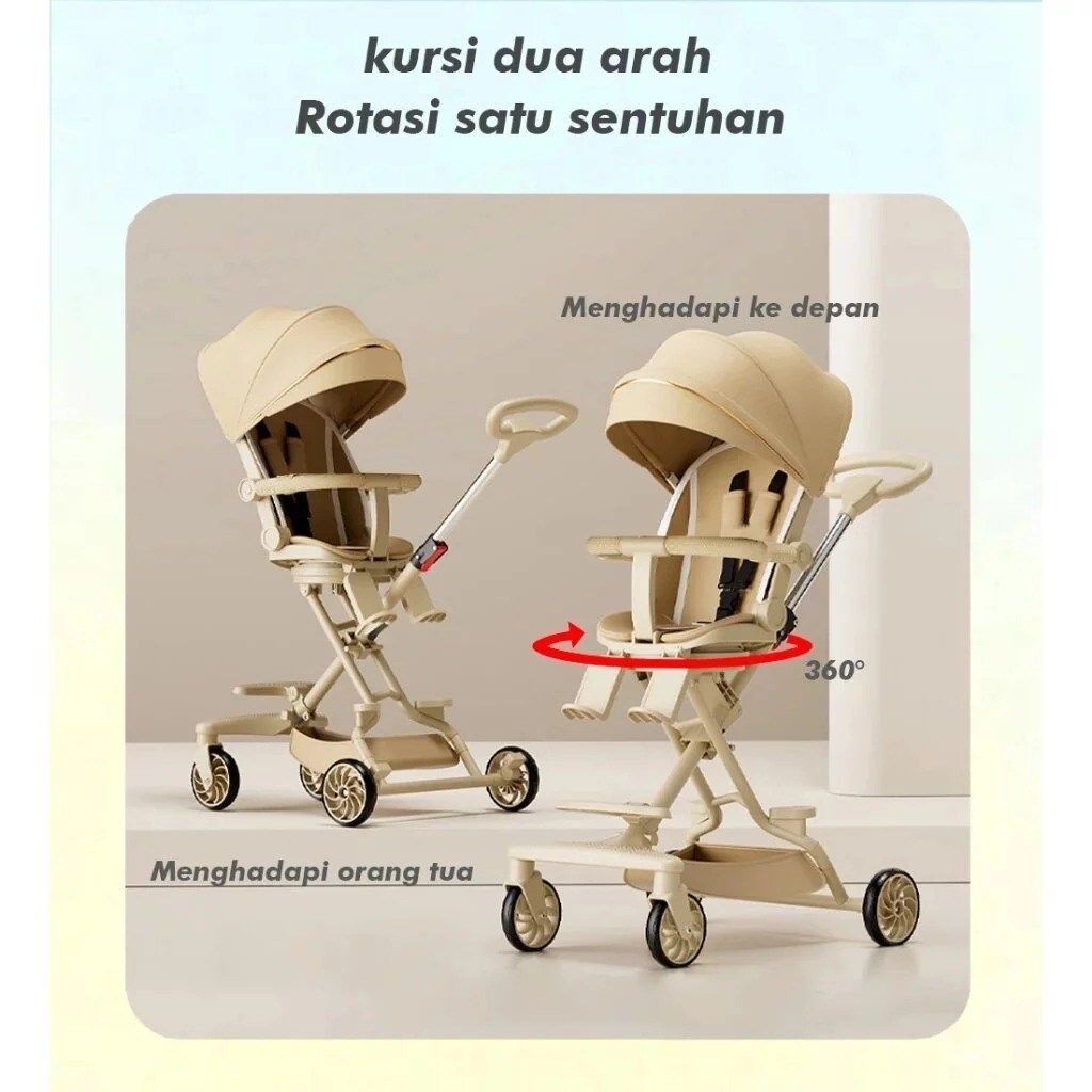 Mmflight Stroller Anak Stroller Bayi Lipat Travelling Kereta Dorong Bayi 2 Arah 0-5 Tahun
