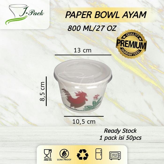 (Dapur Mamacik) Paper Bowl 800ml / Mangkok Kertas AYAM+TUTUP+INNER set - per 50 pcs