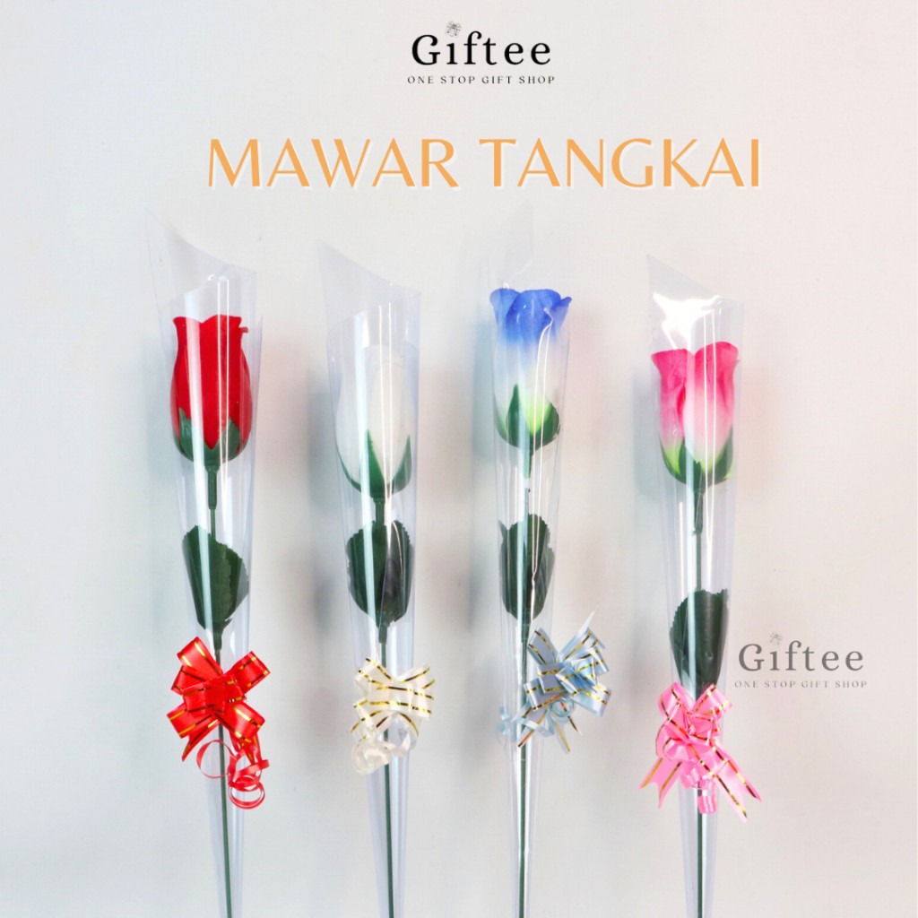 BUNGA MAWAR 1 TANGKAI PLASTIK ROSE BUKET HARI GURU BUNGA MAWAR PALSU MERAH PUTIH PINK TEACHER'S DAY