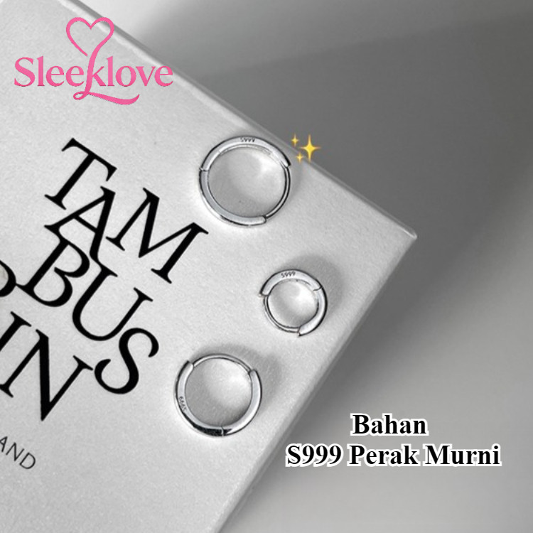 Sleeklove Anting S999 Perak Sterling Wanita Sederhana Kecil Bulat Tulang Telinga Anting-anting Pria