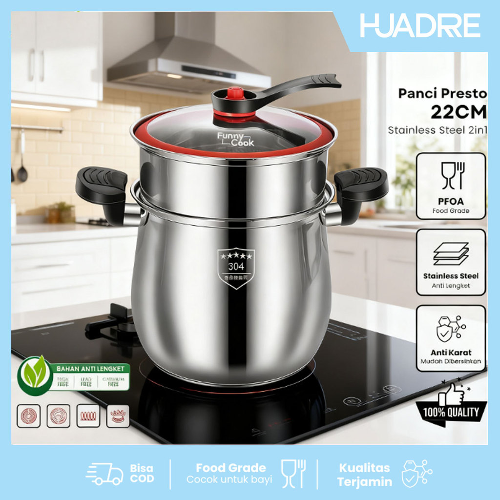 Panci Presto Stainless SUS304 22CM Living Home – Pressure Cooker 4L Premium Anti Lengket